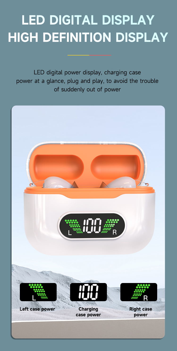 GM-990 digital charging case LED display for left right and charging case power status