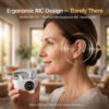 GM-321 RIC hearing aid shown in ear with rechargeable charging case for B2B product presentation