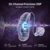 GM-321 hearing aid with 32-channel DSP processing and digital sound wave illustration