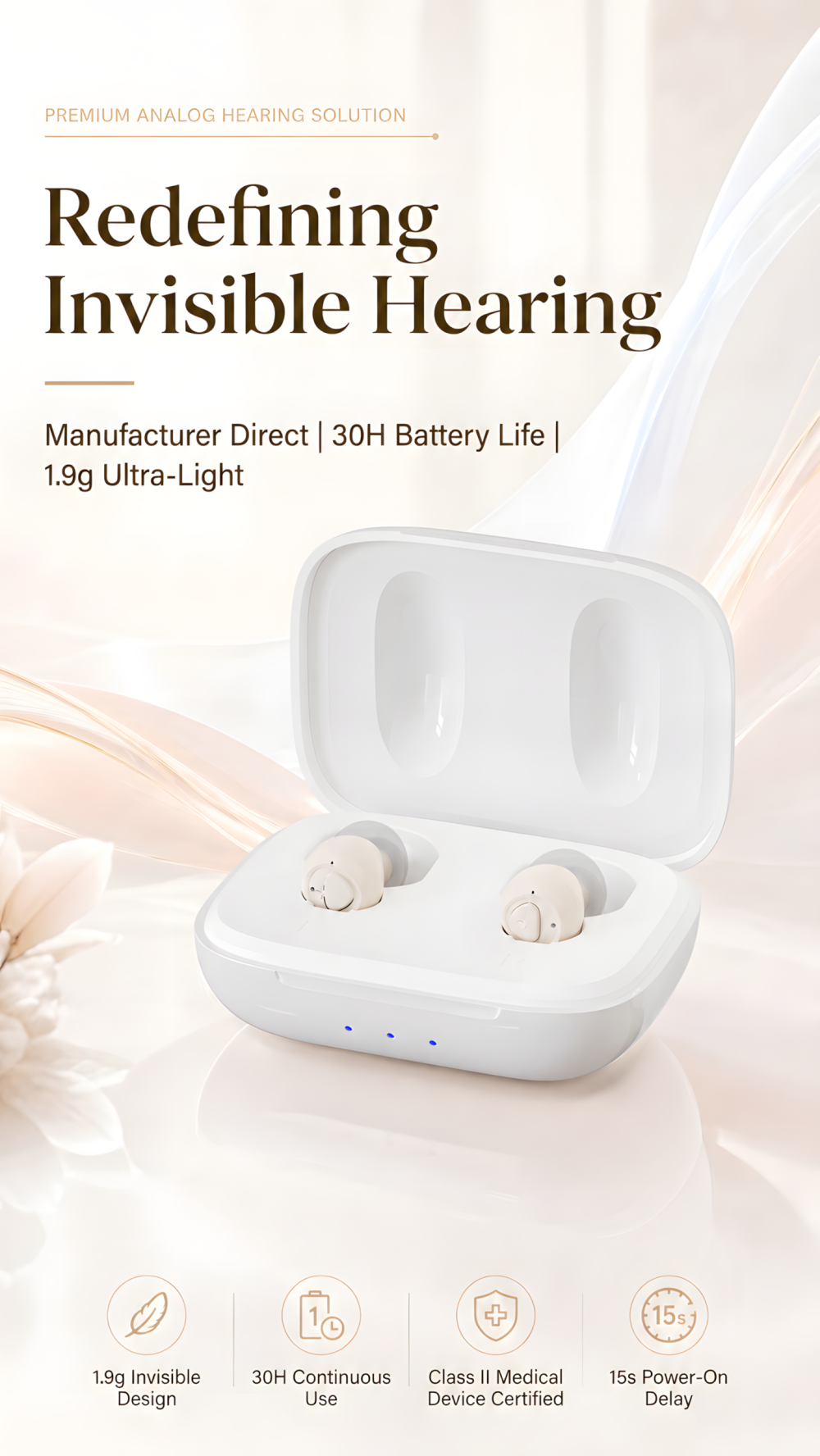 GM-955s rechargeable CIC hearing aid core features with four sound modes charging case and user control