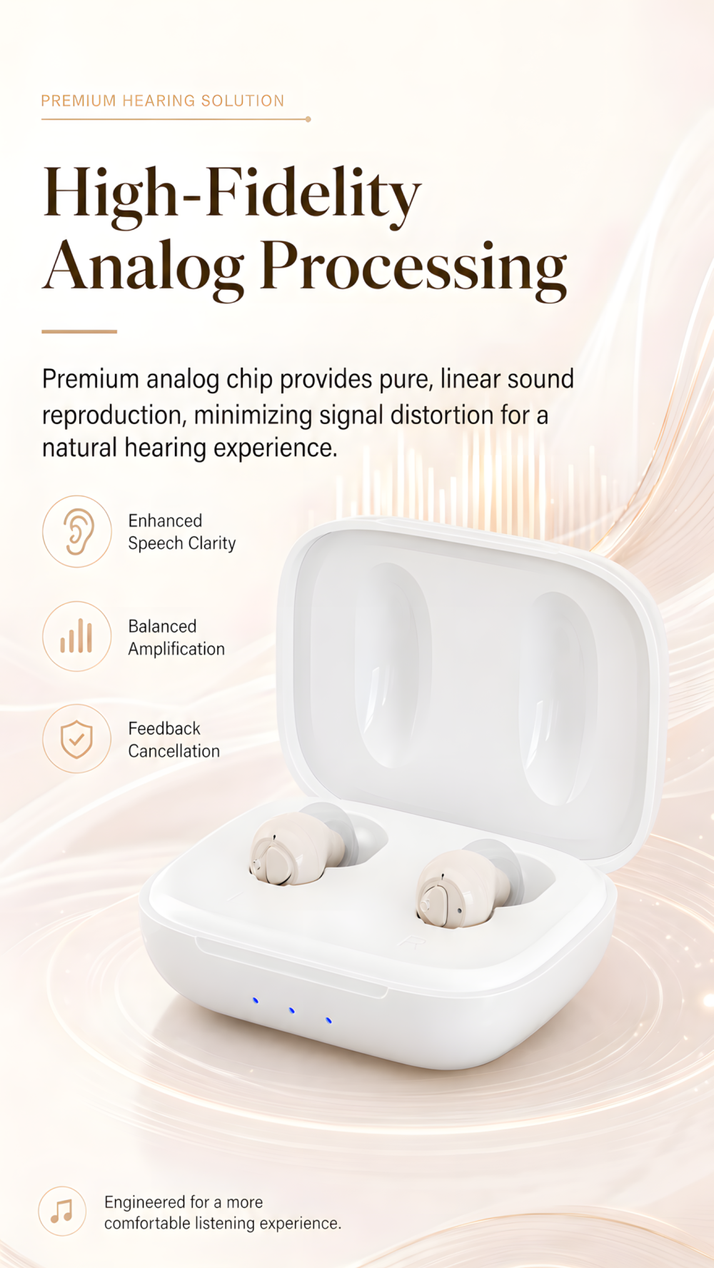 GM-955s CIC hearing aid daily listening scenarios including family conversation TV outdoor and social events
